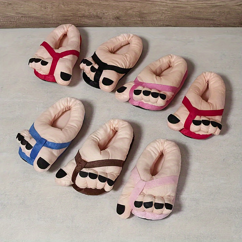 

Fun Cartoon Big Toe Slippers For Adults, Casual Plush Warm Cotton Slippers, Humorous Novelty Indoor Home Footwear For Men And Women, Slip-on, Non-slip Eva Sole, Round Toe, Universal Size - Fall/
