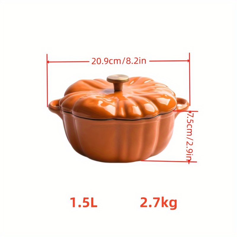 1pc autumn enamel cast iron pumpkin pot multifunctional stew pot soup casserole dutch oven induction cooktop compatible home kitchen cookware details 0