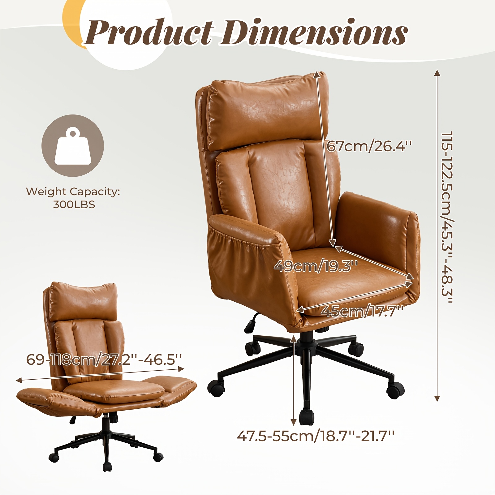Image of High Chair With Adjustable , Pet-friendly Cross Chair With Wheels, Comfy Padded Computer Desk Chair With Side Pockets For Home Office, Bedroom