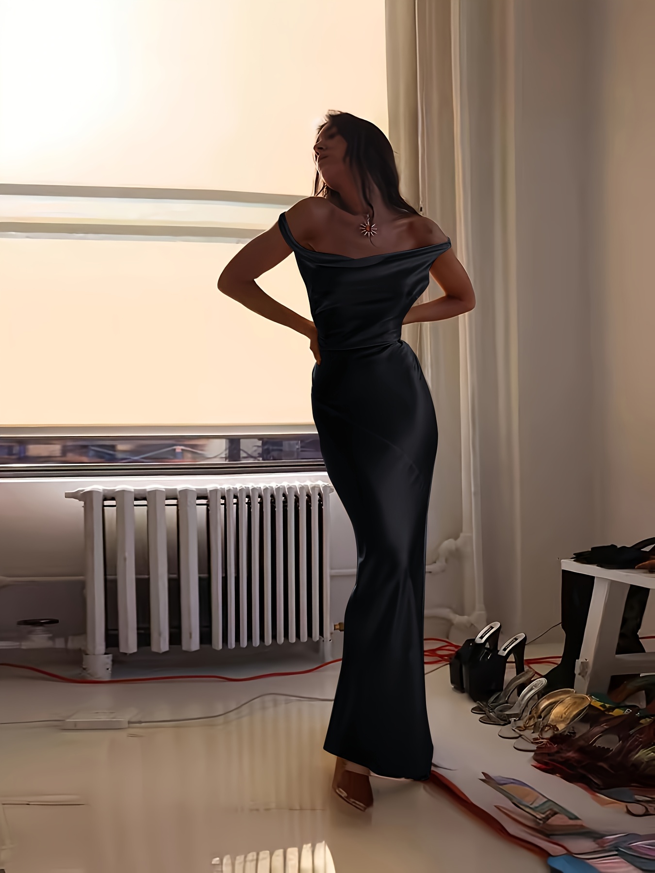 green emerald velvet dress Black Satin Maxi Dress