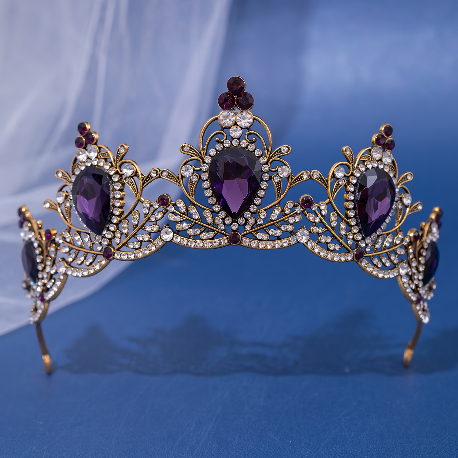 Elegant Gold and Purple Tiara Baroque Violet Purple Tiara With Gold, Victorian Purple Gold  main image 4