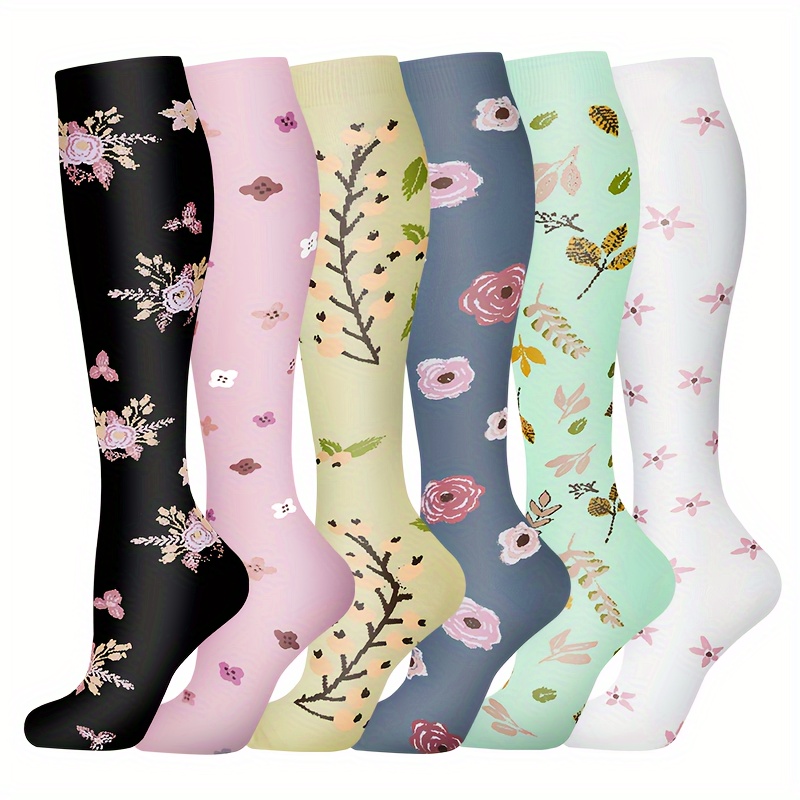 

Lot de 3 Chaussettes de Sport Compressives - Motif Floral, Mélange de Nylon et Spandex, Lavables en Machine, Parfaites pour & les Activités en