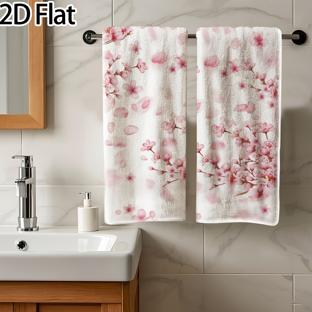 TEMU 2pcs, Face Towels, Cherry Falling Pattern Towels, Bathroom Towels, Suitable For Bathroom, Toilet, Kitchen Etc. Face Washing, Kitchen Hand Towel,