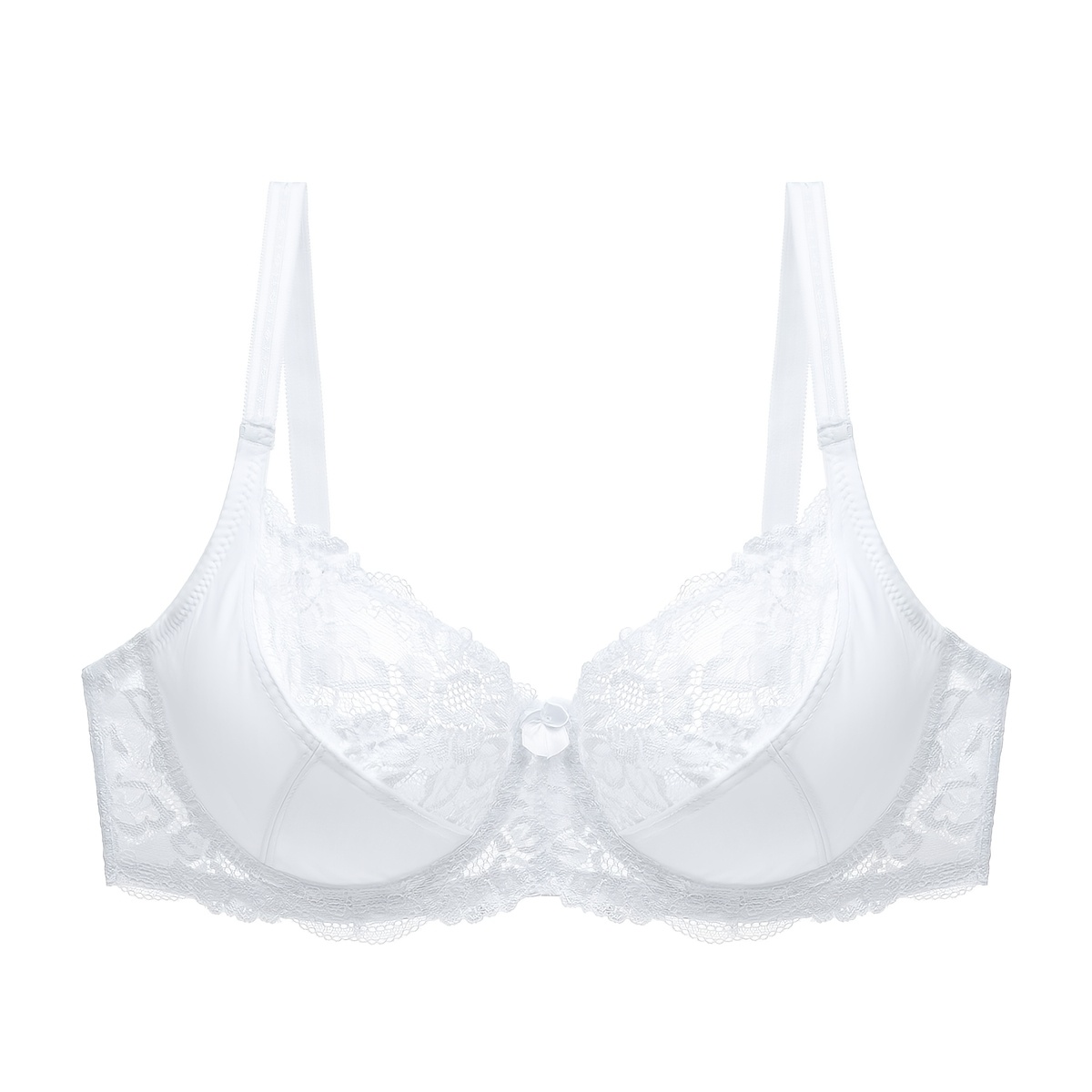 Elegant Plus Size Lace Bralette with Bow Detail, Polyamide Blend, Medium Stretch, Solid Color, Knit Fabric, Underwire Support, No Padding