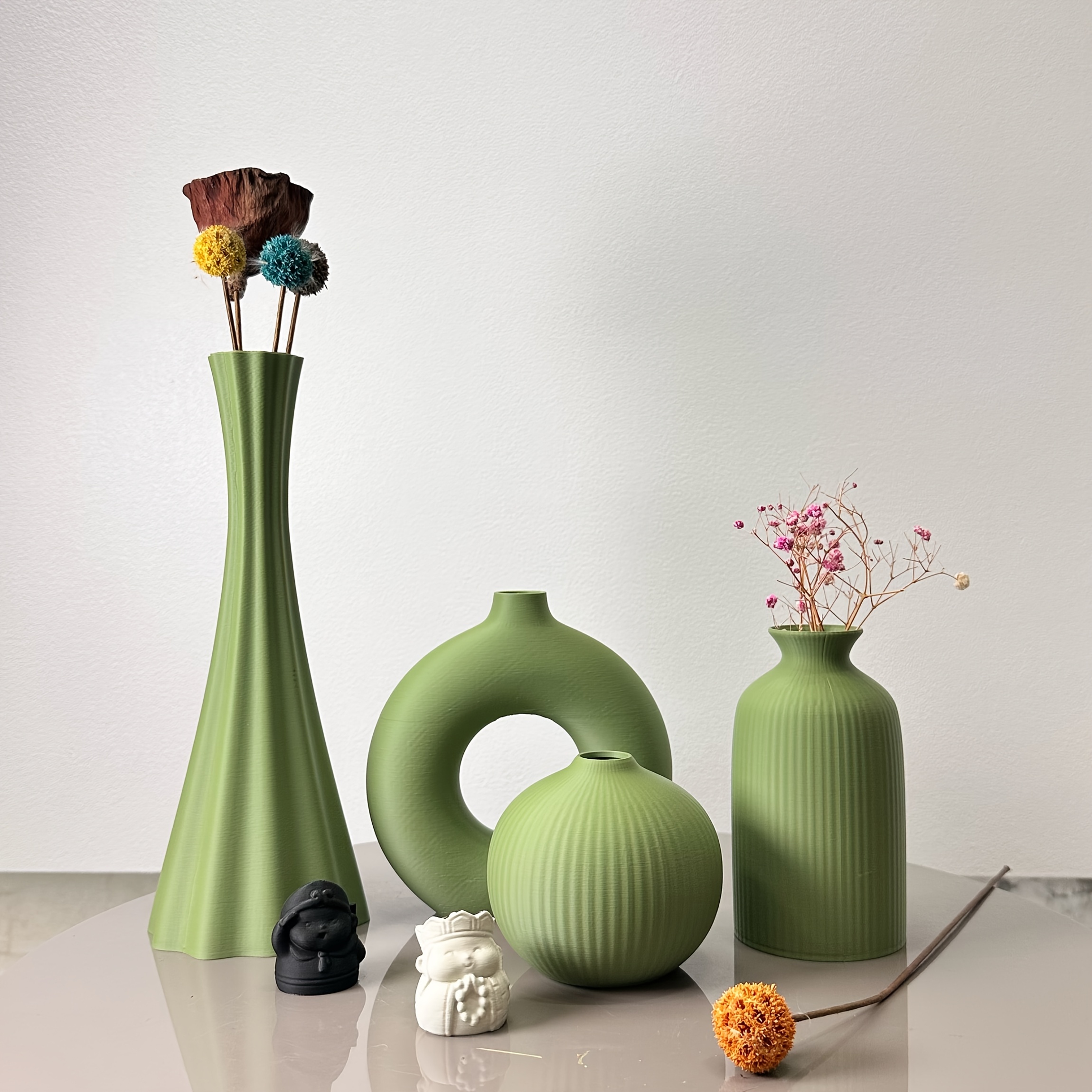 Image of 4pcs Olive Green Artistic Vases, Dried Flower Vases, Suitable For Home Desktop Decorative Vases, Entrance Hall Decorative Vases, Office Decorative Vases