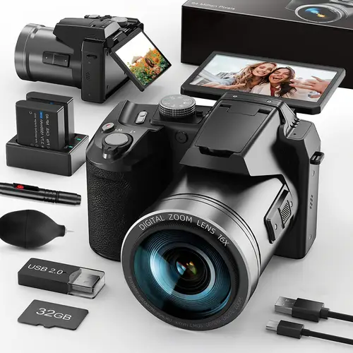 nbd digital camera for photography and video 4k vlogging camera with 3 flip screen 16 zoom wifi cameras strap tripod 2 batteries 32gb tf card