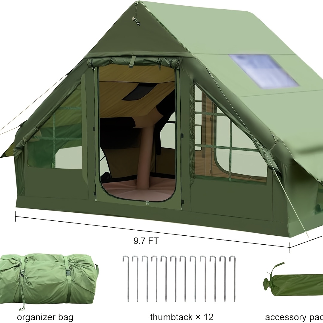 Inflatable Camping Tent With Pump, 420d Oxford Glamping Inflatable Tent For Camping, 4 Season Windproof Cabin Tent With Mesh