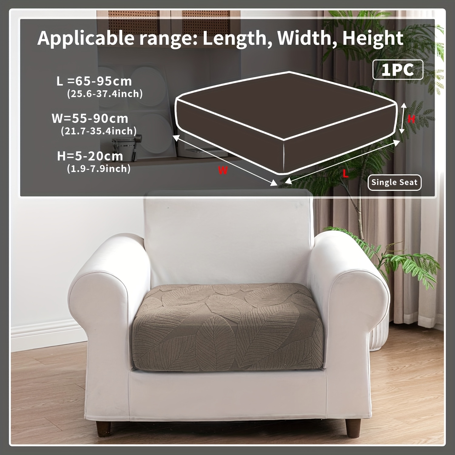 TEMU 1pc Leaf Pattern Sofa Cover, Elastic Stretch Sofa Slipcover With Backrest And Armrest Covers, Style Non-slip Sofa Protector, Suitable For Office