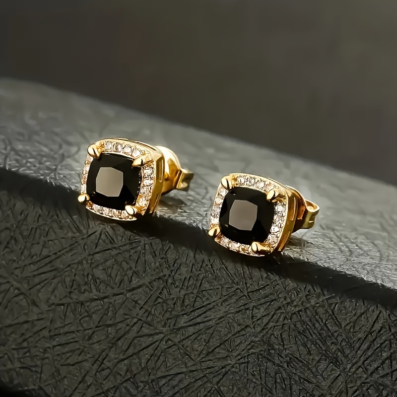 

6mm Square Black Zirconia Stud Earrings Mini Earrings For Men Cool Fashion Hip-hop Style Personalized Punk Nightclub Jewelry