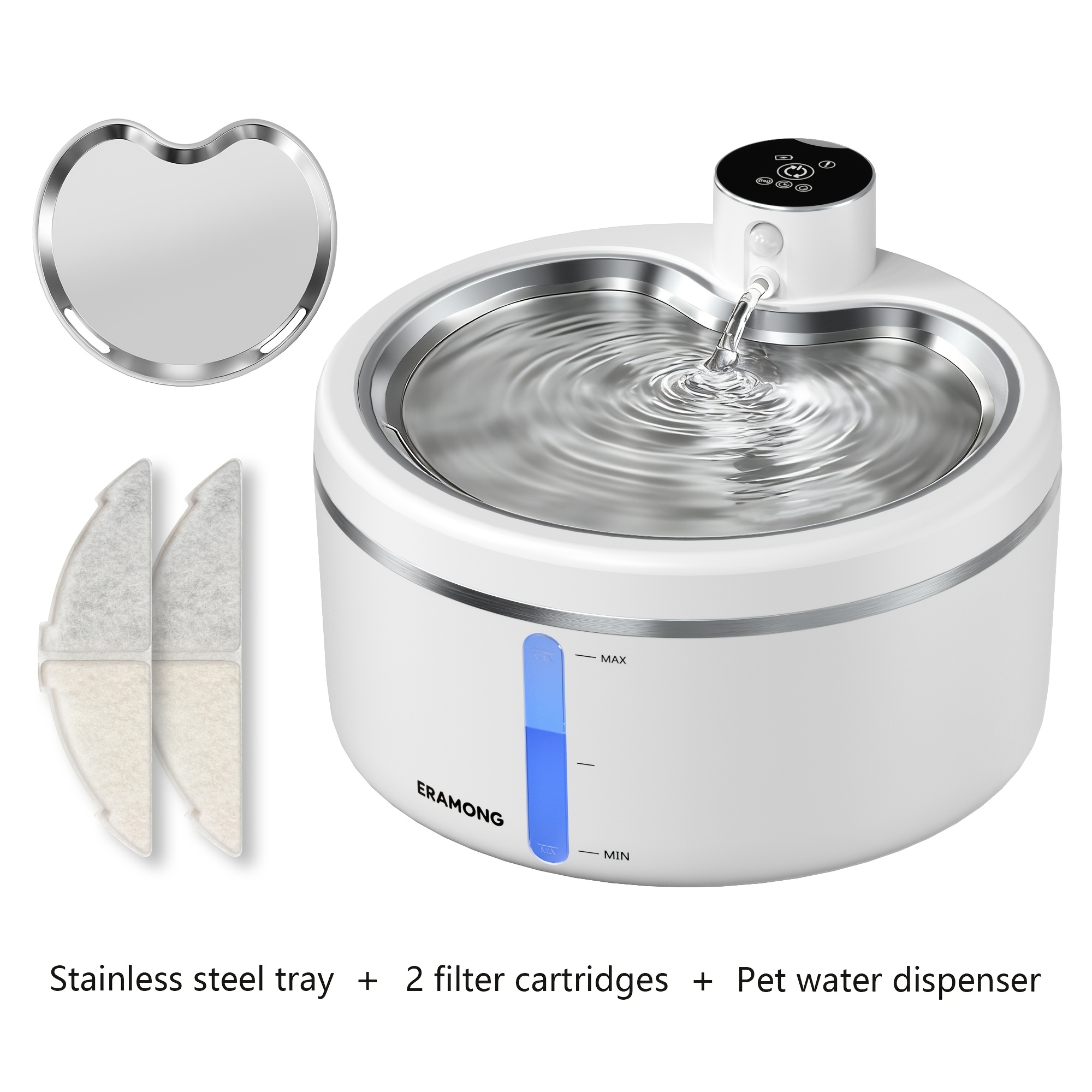 TEMU Fontaine à eau fil pour chat 2,5L 4000mAh, fontaine à eau pour animaux de compagnie avec détecteur de mouvement automatique, prise, pour