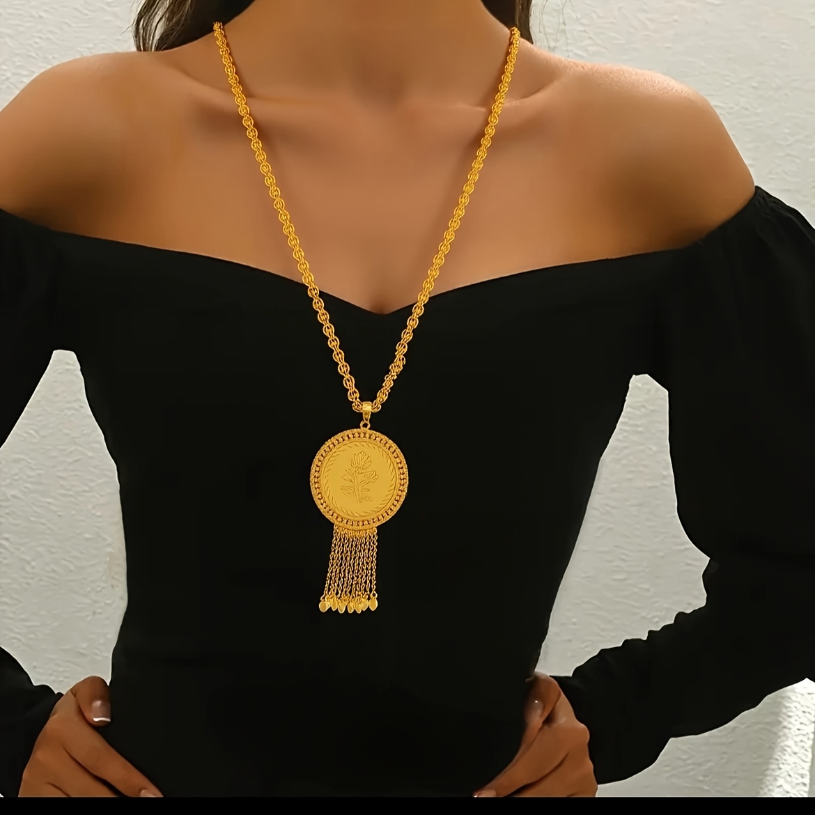 24K Plated Middle Eastern Ramadan Long Necklace for Women