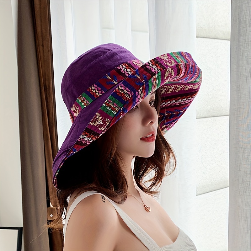 Wide Brim Reversible Bucket Hat Boho Summer Sun Hats Classic - Temu