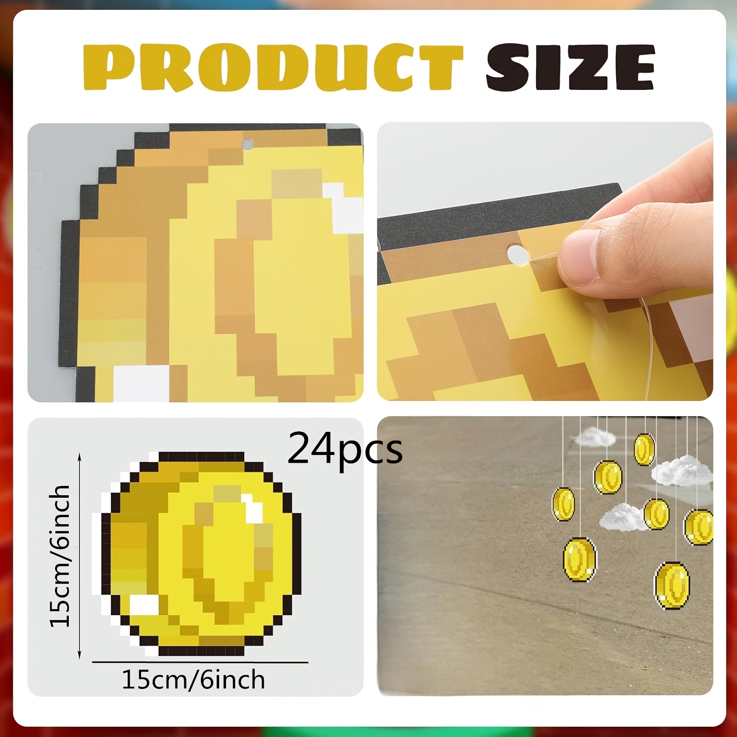 Image of 24pcs Super Theme Coin Hanging Decorations Game Party Ornaments For Birthday Party Room, Ceiling, Decoration Supplies