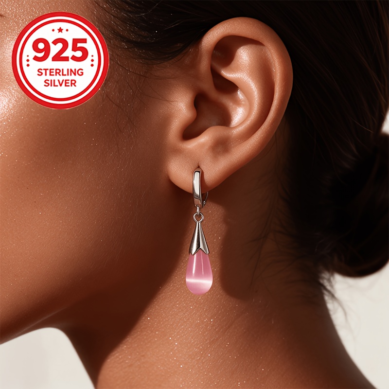 925 Silver Floral Oval Pendant Earrings, Elegant Gift