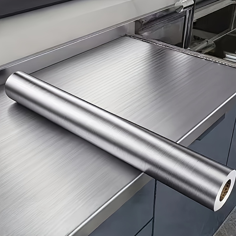 TEMU Wallpaper Home Stainless Steel Contact Paper Peel And Stick Silvery Stainless Steel Wallpaper For Metallic Fridge Appliances Vinyl Wrap