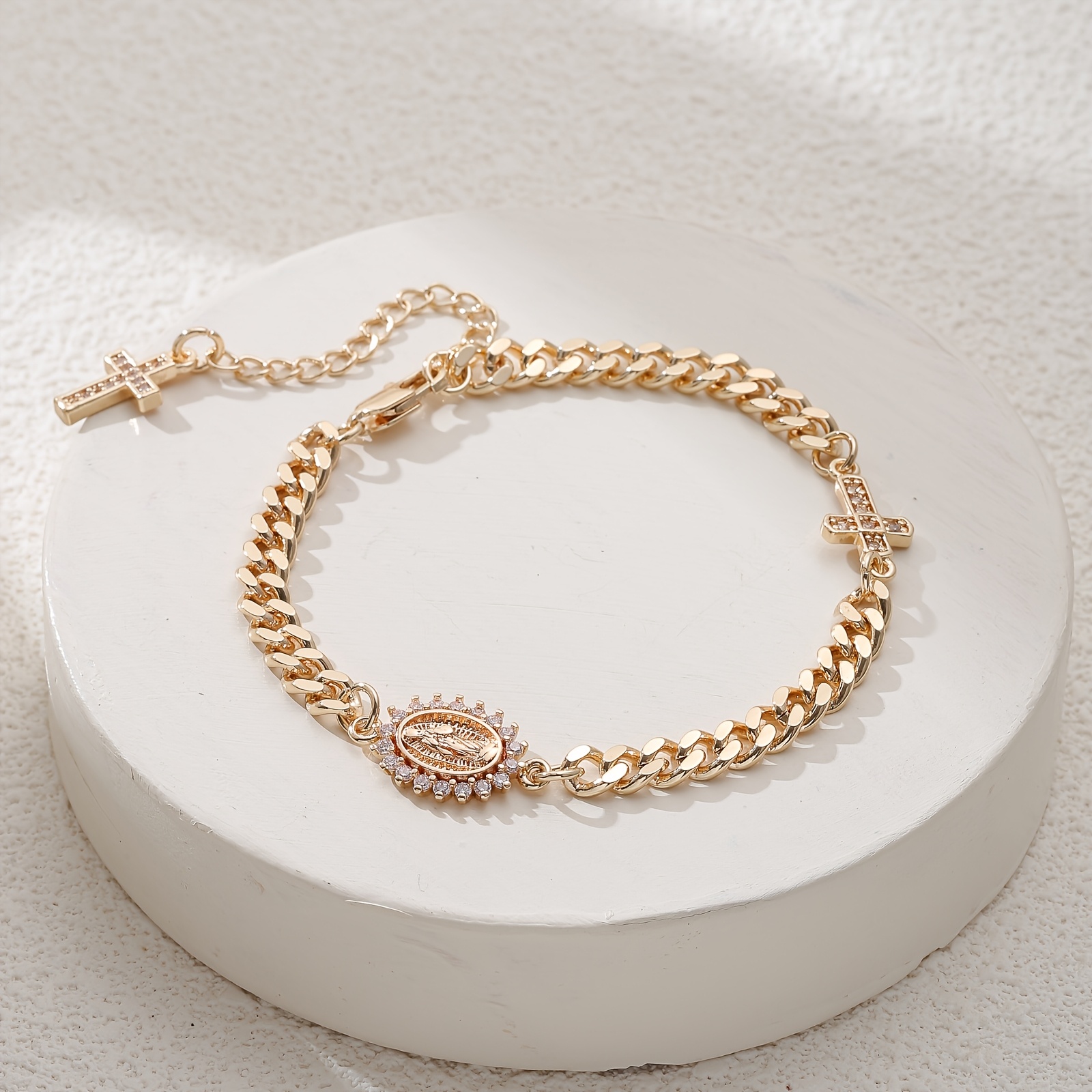 14K Gold-Plated Cross Bracelet with Cubic Zirconia