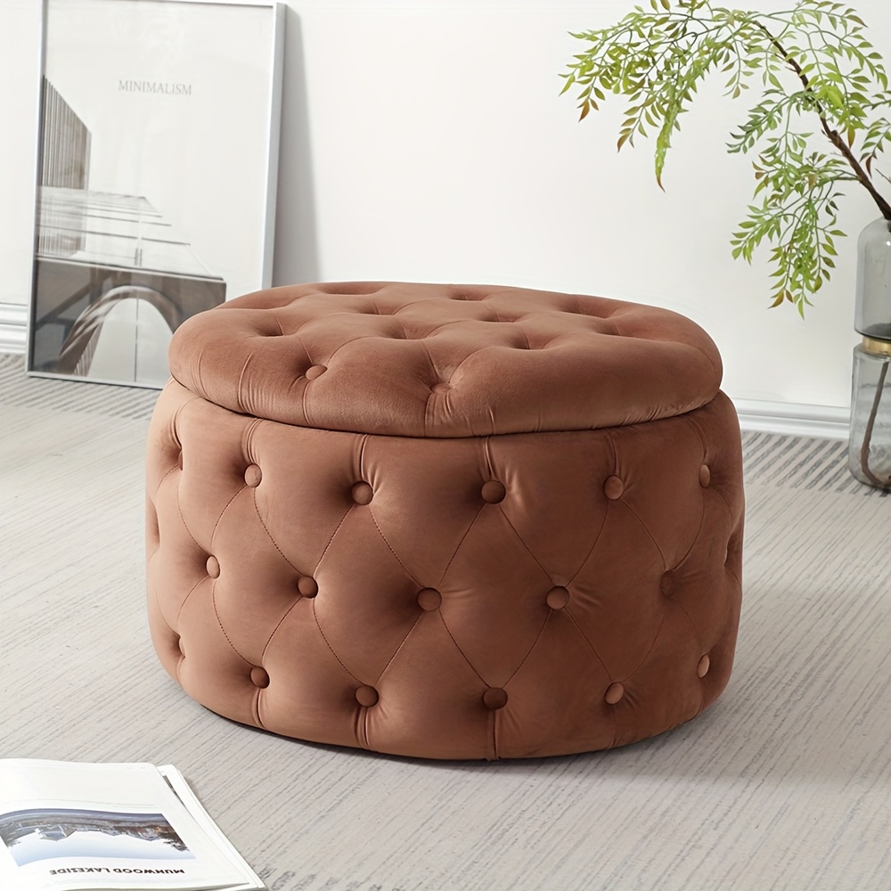 oval storage ottoman button tufted footrest stool for living room Product details 8