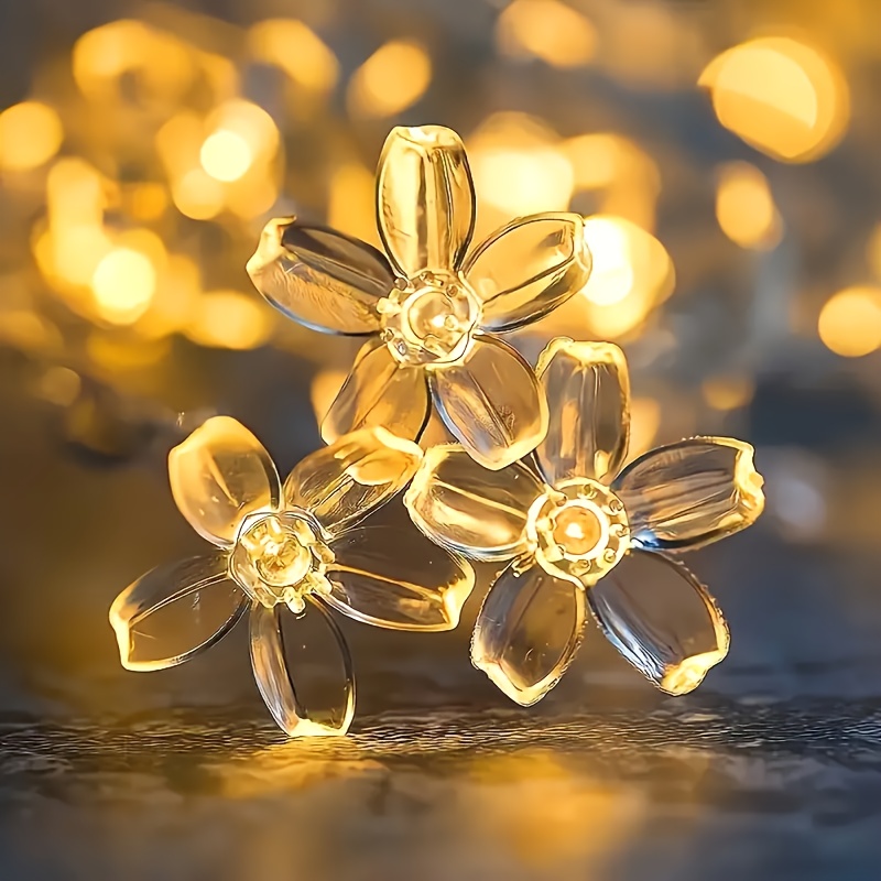 cherry   fairy lights 1 string battery operated yellow flower     plastic for home garden wedding holiday christmas party outdoor camping decor switch control no remote   Product details 7