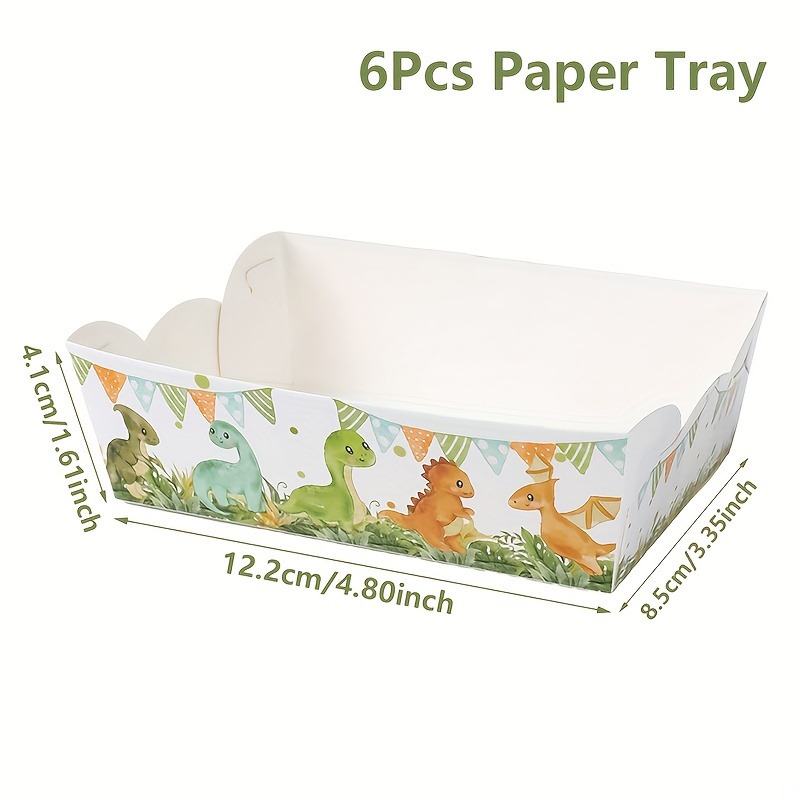 E-shop 6 Stück Dinosaurier-Party-Tabletts - Geburtstags-Shower-Gender-Reveal-Snackboxen mit Dino-Ausschnitten (, , Triceratops) - Stabile