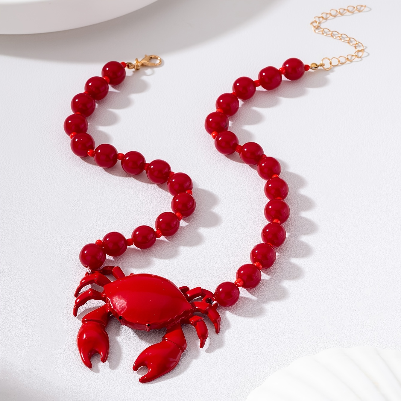 TEMU 1pc Fashionable Summer Ocean Beach Style Alloy Crab And Resin Fish Beaded Necklace, Suitable For Women' Wear, Gifts For , And Vacation Beach