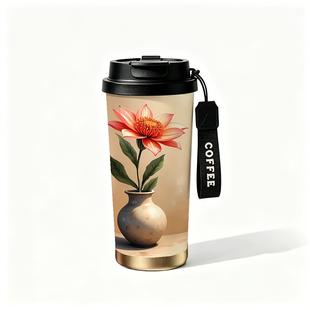 1개 18oz 꽃병 여행용 텀블러 - 이중벽 진공 단열, 빨대와 뚜껑 포함, 사무실, 가정, 도서관 및 캠퍼스 생활을 위한 스테인리스 스틸 커피 컵
