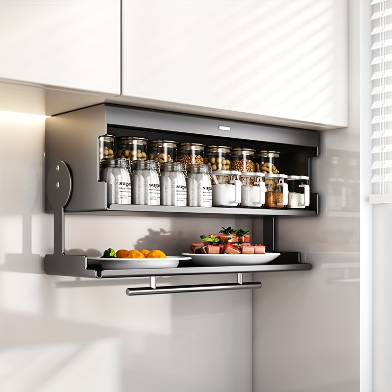 Wall Mounted Kitchen Spice Rack Pull Double Shelves Carbon
