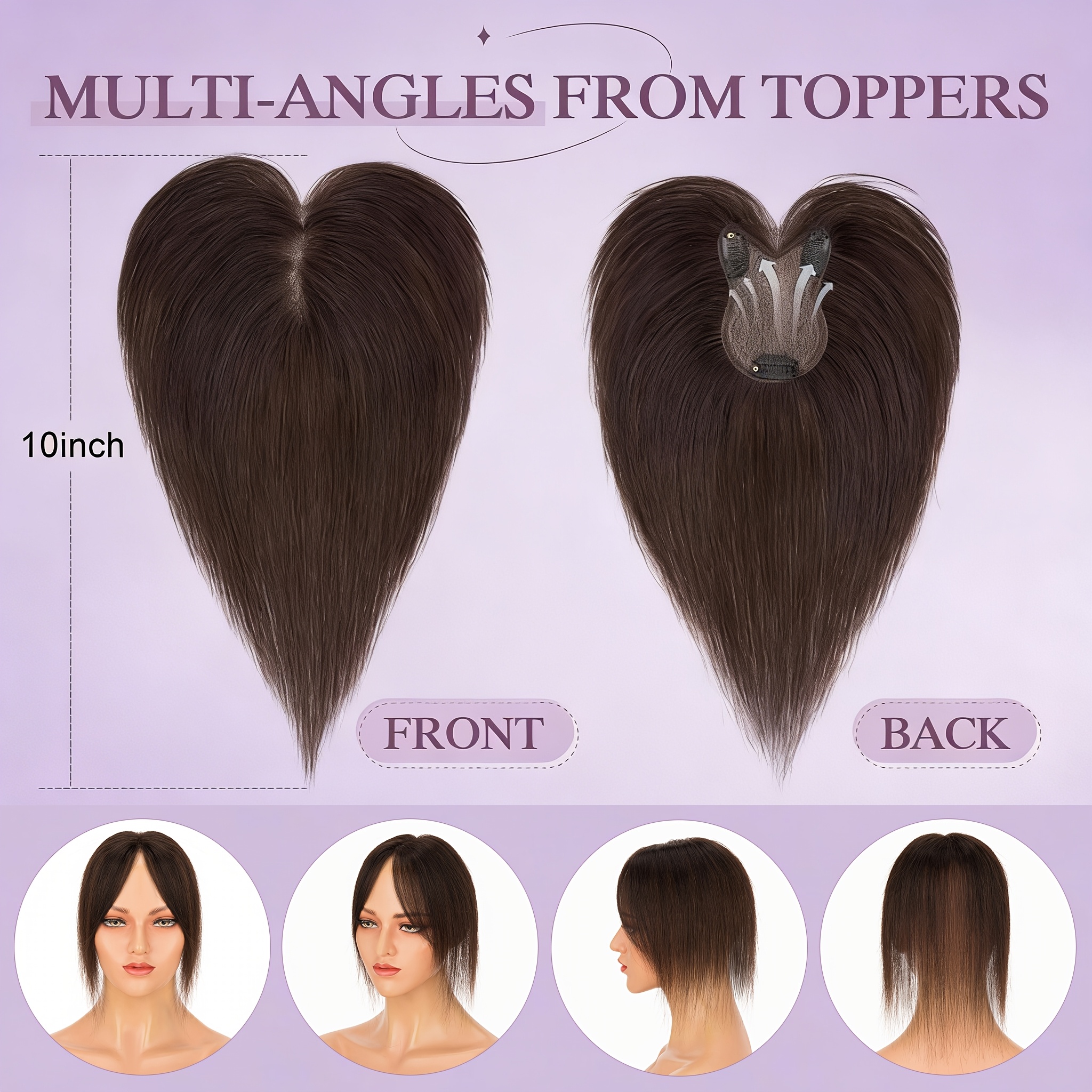 Human Hair Topper Clip-In 10 Inch Lace Base Hair Loss Cover No Bangs Amazon.com : Hair Topper, Hair Toppers for Women 10/12 Inch  main image 4