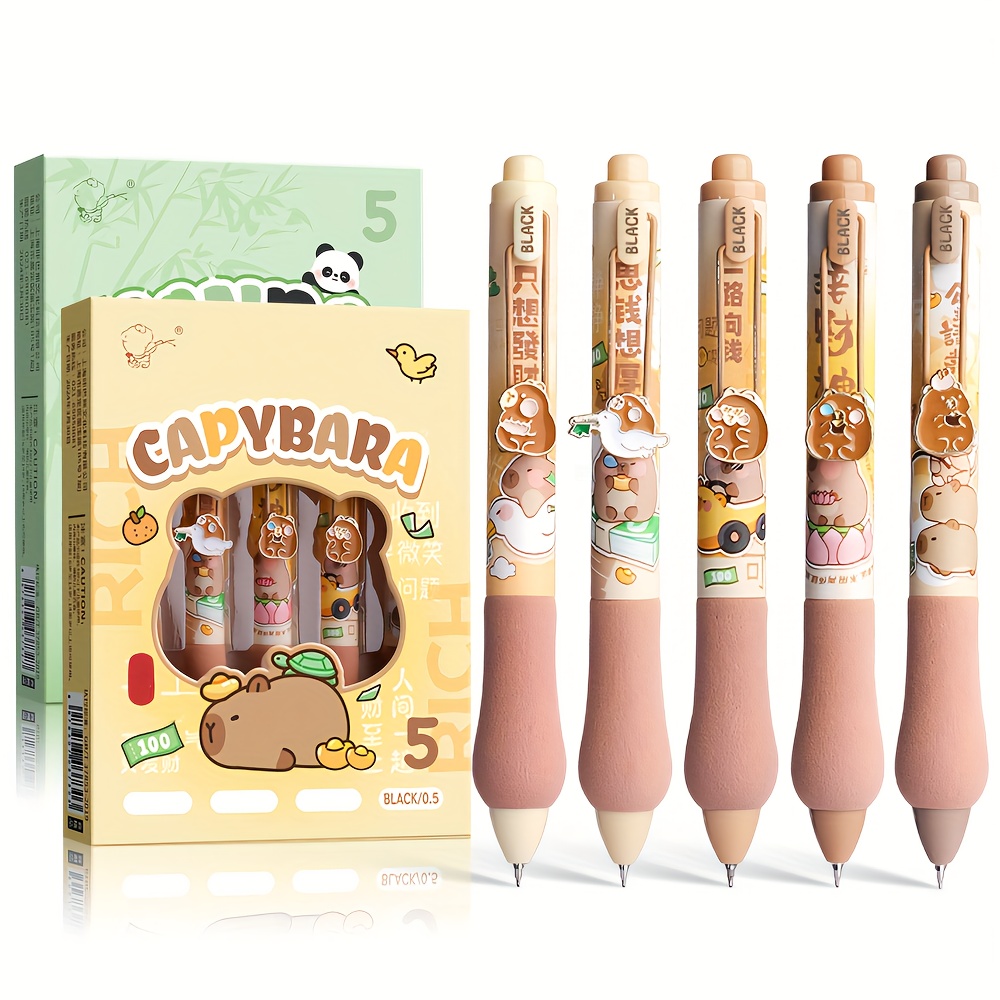 

Capybara Cute Retractable Gel Ink Rollerball Pens With Soft Sponge Grip - Set Of 5, Extra Fine 0.5mm Black Ink, Quick-drying, Lightweight, Ergonomic With Pocket Clip For Office, School, And Travel