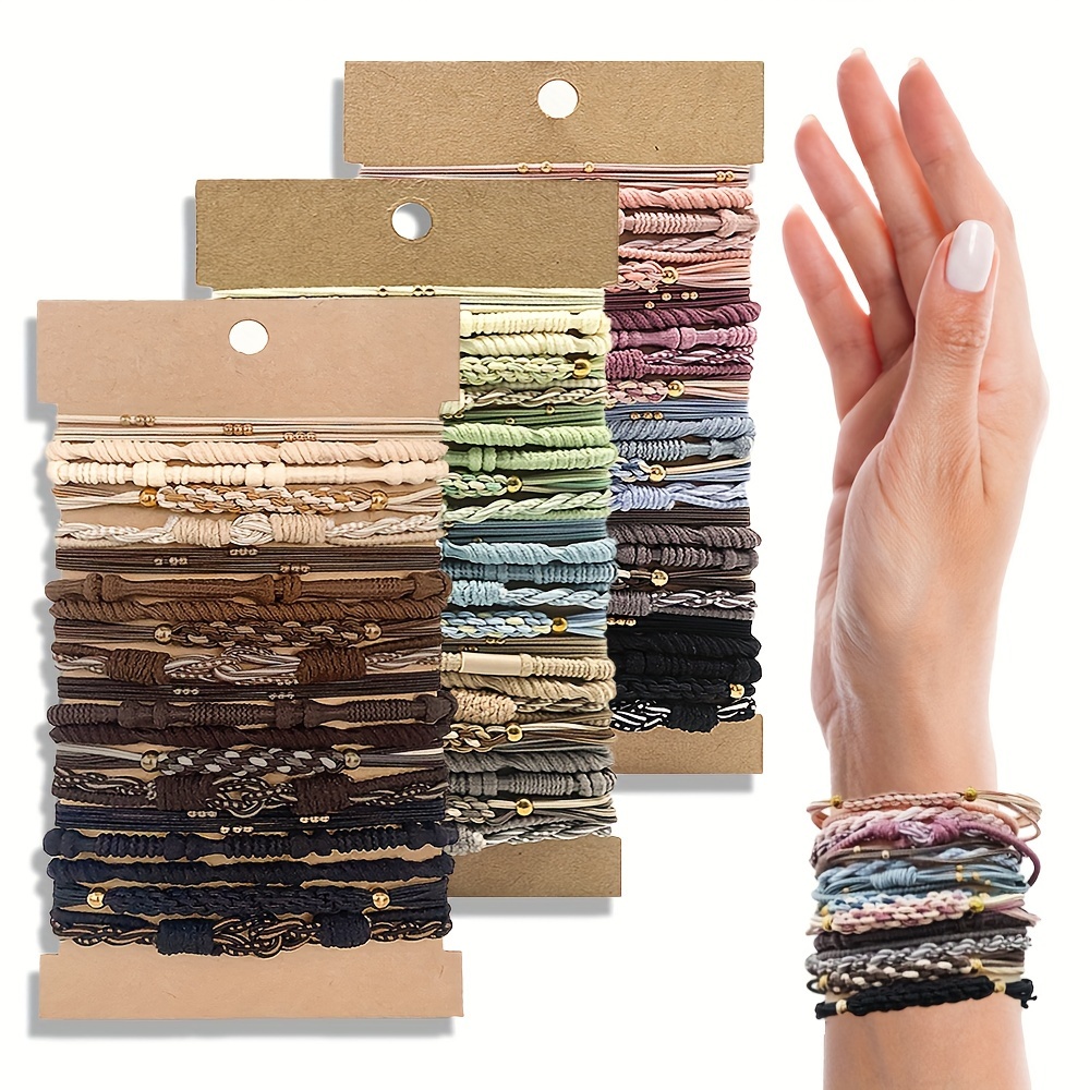 

Boho-chic 20/25pc Elastic Hair Ties & Bracelet Set - Soft Knit, No-damage Ponytail Holders In 5 Styles