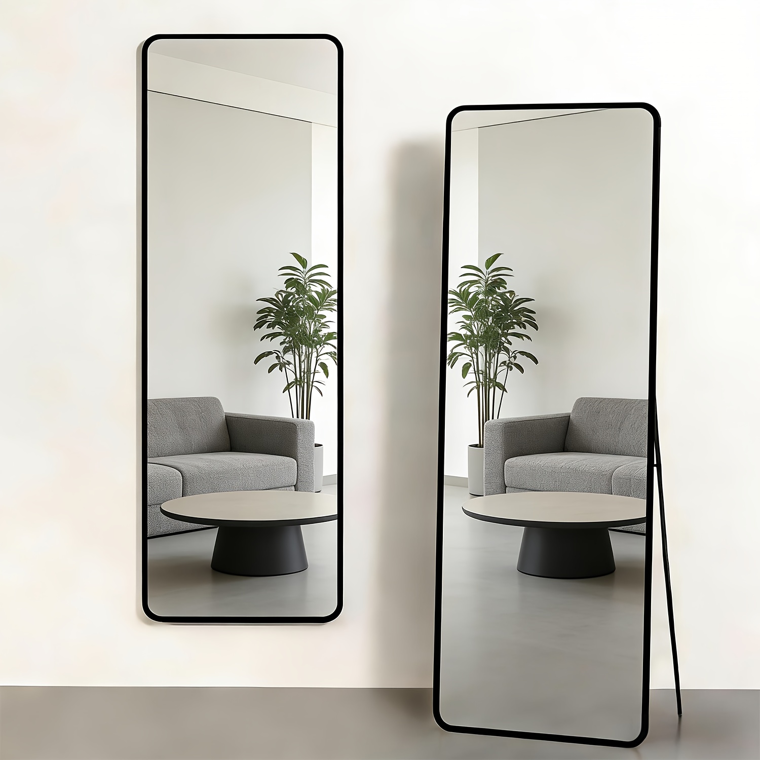 TEMU Specchio a Pieno Lunghezza Rettangolare 159 X 49 cm, Grande Specchio da con Supporto, Autoportante, Appendibile o Appoggiabile al Muro, Specchio