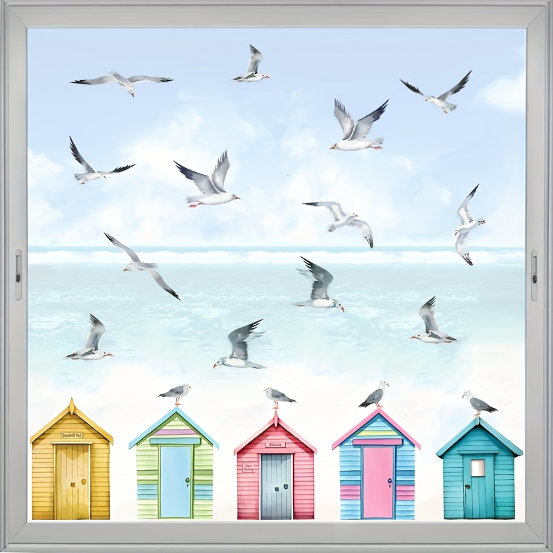 House And Seagull Decorative Wall Affixed Coastal Theme Wall Bird Animal Wall Affixed Glass Window Living Room Bedroom Decorative Wall Affixed Self-adhesive Pvc Material To Strip And Paste