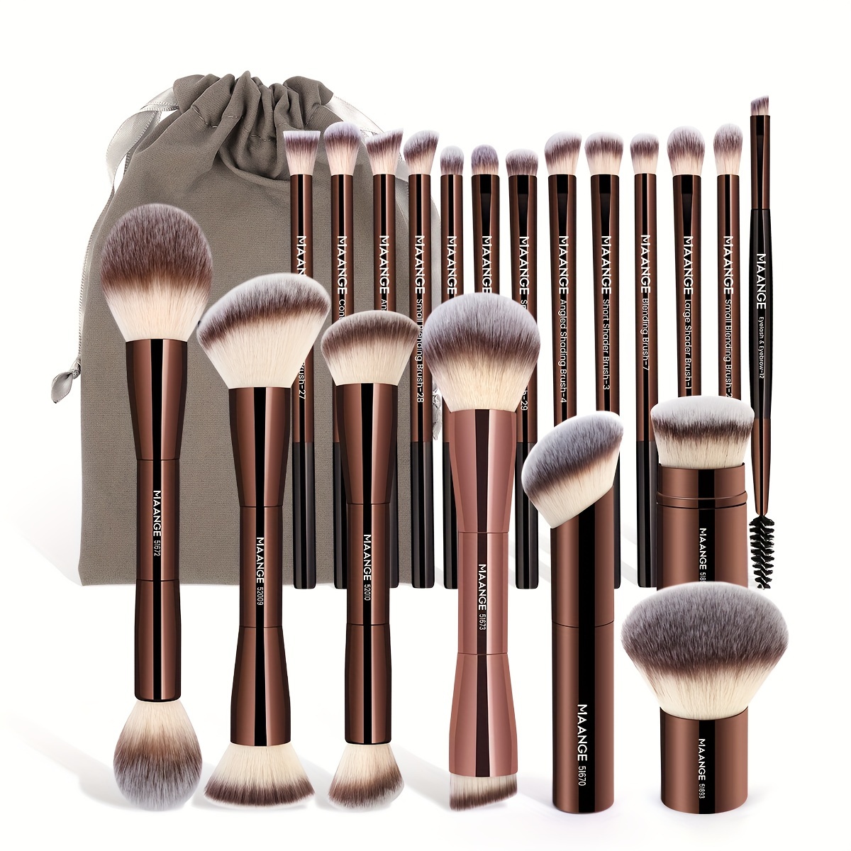 TEMU Maange 21- Makeup Set, Includes 20 Aluminum Brushes Bag, Foundation, , , Blush, , , Browsing Brushes, -, Unfragranced, , Metal , All Types, For Christmas