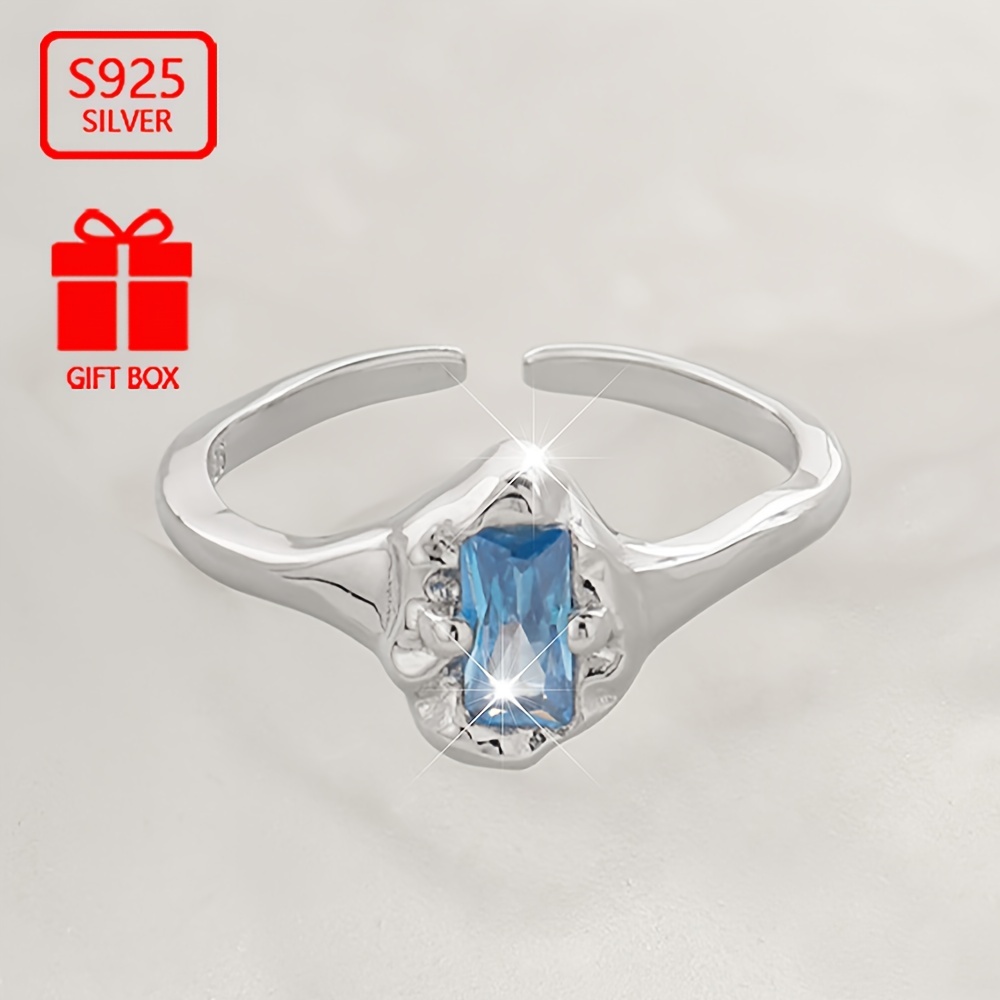 925 Silver Sea Zirconia Open Ring, Irregular Wrinkle Texture Band