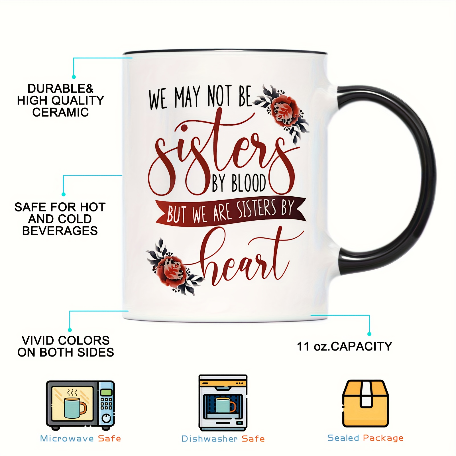 1pc sister ceramic mug with quotes microwave dishwasher safe coffee tea cup suitable for gift for christmas birthday for hot cold drinks 5