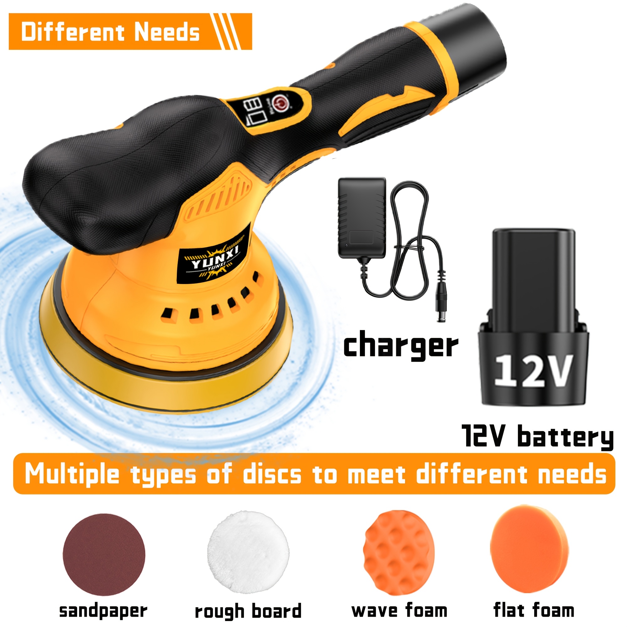 TEMU Machine à cire pour voiture à chargement fil 12V, réparation des rayures de voiture, outils électriques de réparation, machine à cire pour sols