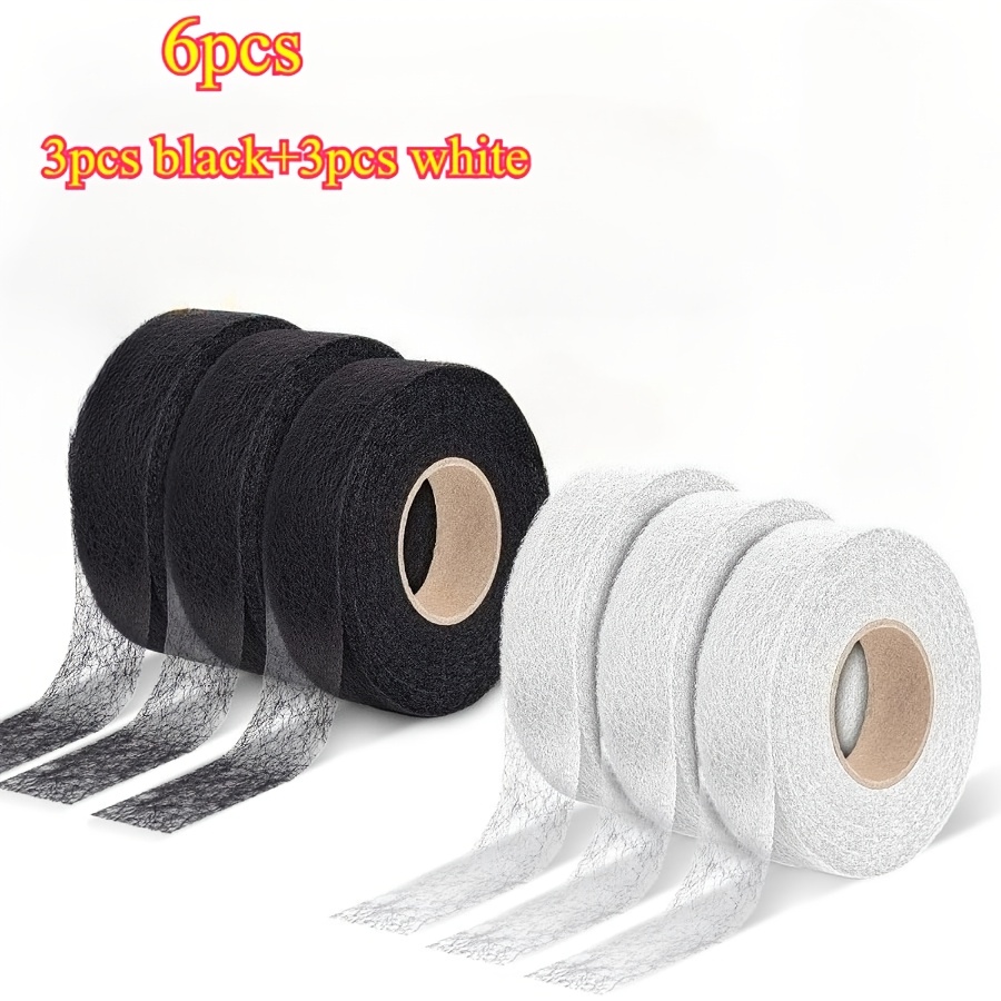 TEMU 6 Rollen Saumband mit tragbarem Bügeleisen | 1,5 m * 20 Yards je Rollen, 3 Weiß & 3 Schwarz, Aufbügelbares Saumband für Hosen, Vorhänge, Kleider