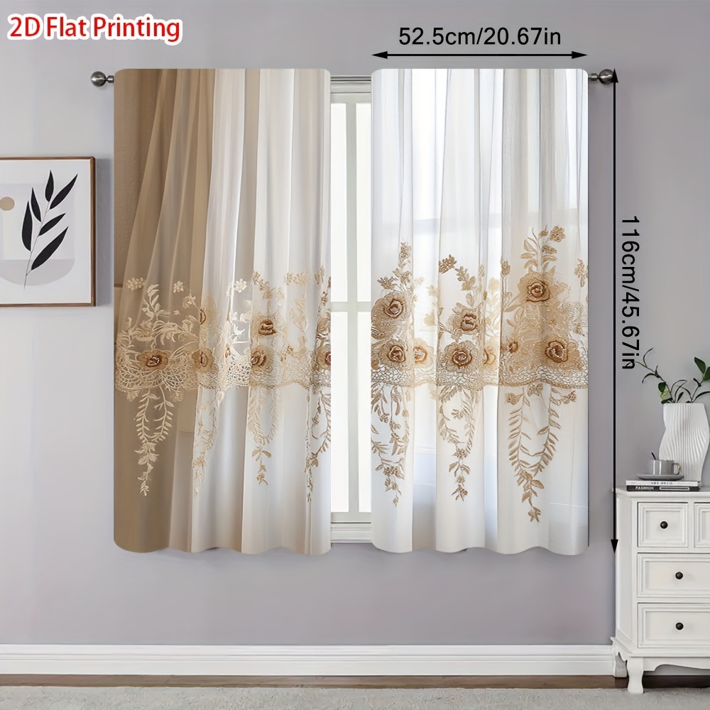 TEMU 2d Flat - 2d Flat - Set Of 2 Sheer Lace Curtains With A Flat 2d Print, Designed For Semi-blackout. Ideal For Decorating Rooms Such As Offices,