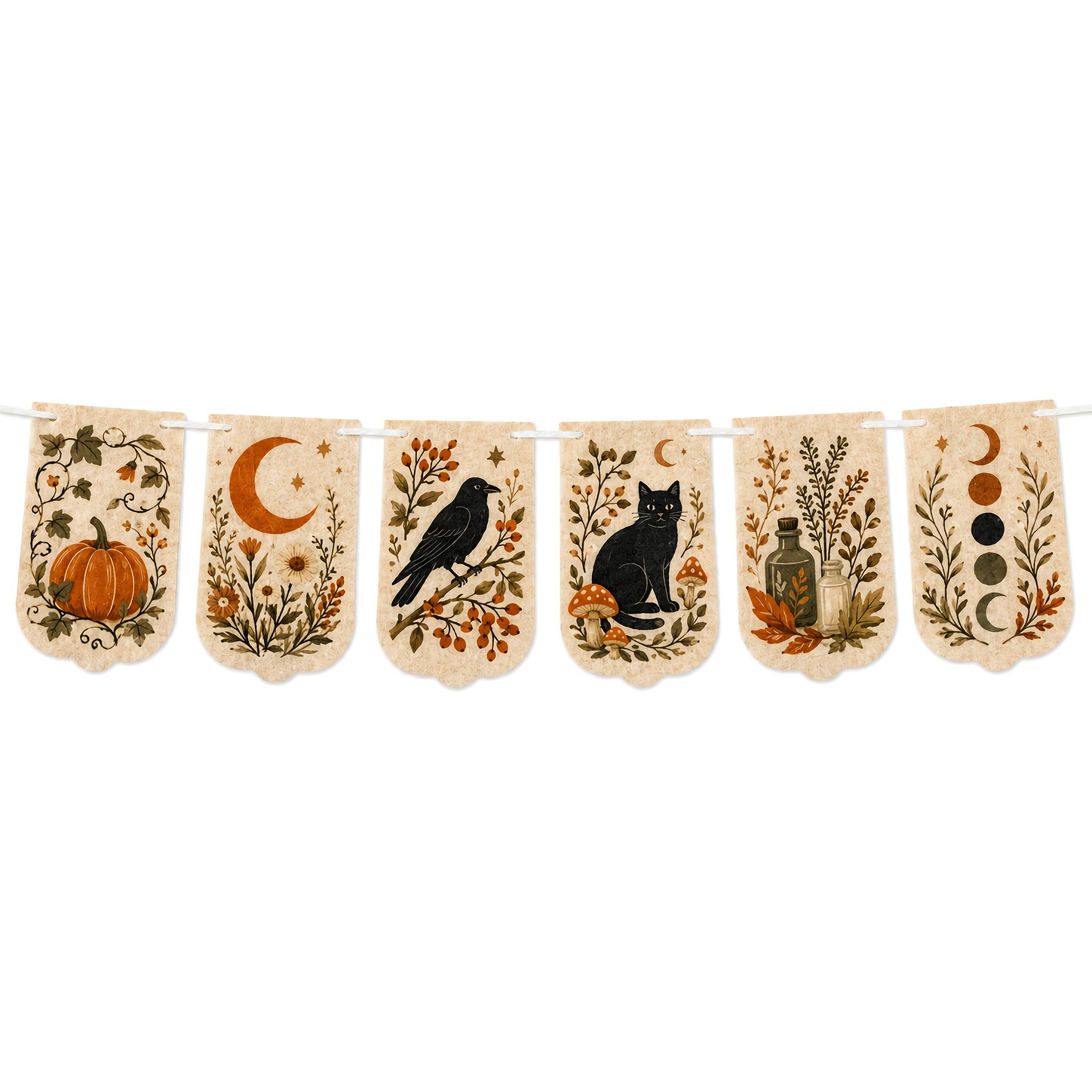 TEMU 6pcs Autumn Decorative Felt Bunting Banner With Pumpkin Moon Black Cat Herbal For Home Garden Porch Festival Party Displayfor Christmas And