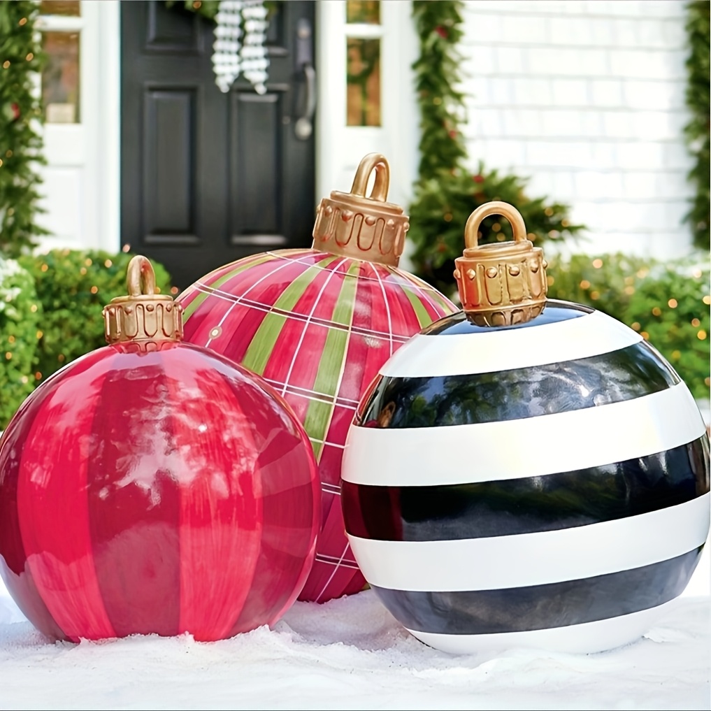 TEMU Christmas Inflatable Ball Decoration 60cm Giant Christmas Balls Outdoor Decor Large Christmas Xmas Balls Ornaments For Home Decor Yard Lawn