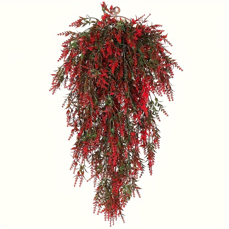 

2-pack Artificial Red Lavender Hanging Flowers - Plastic Plants For Home, Office, Wedding, Christmas Decor - Indoor/outdoor Use, No Feathers, No Electricity Required