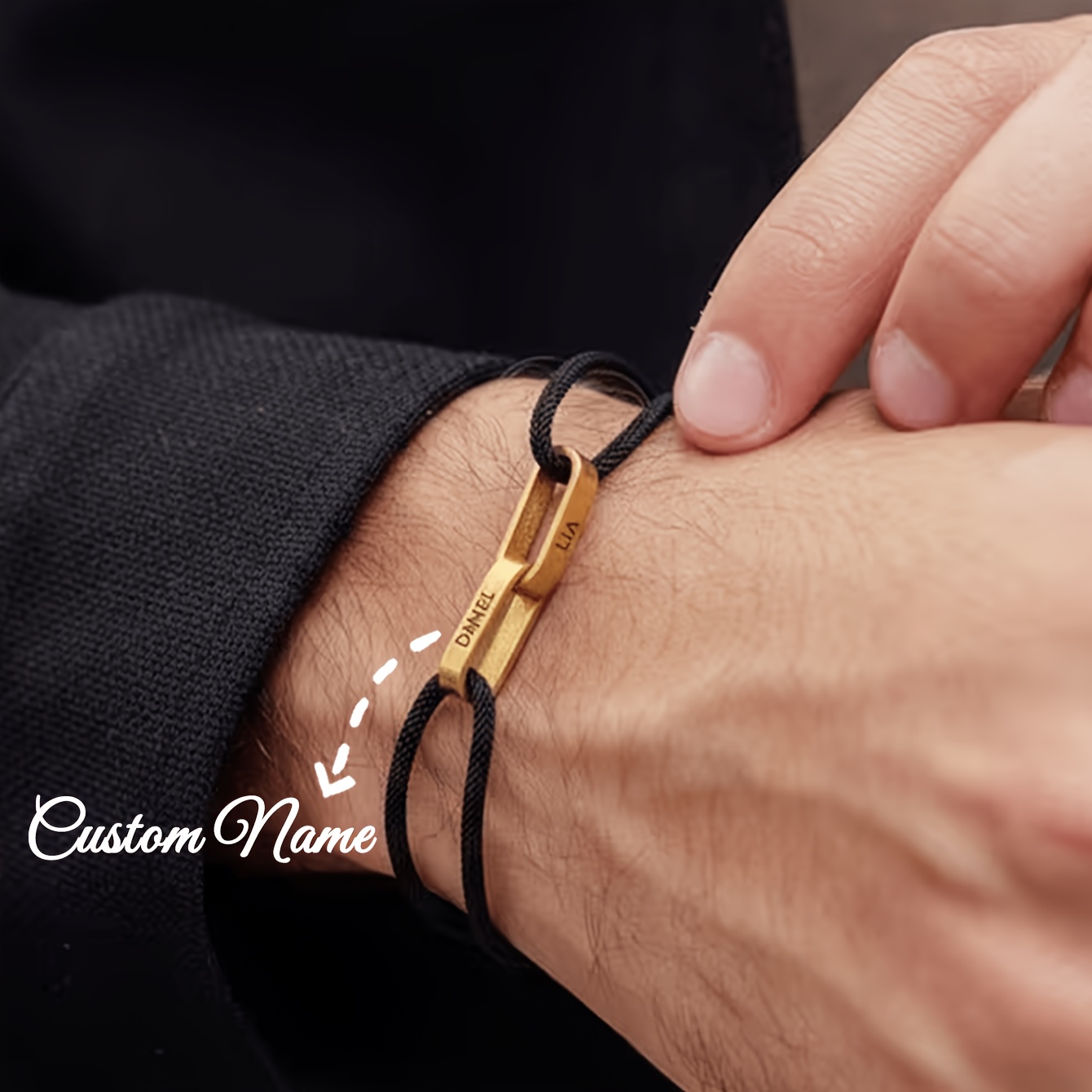 Custom Couple Name-Engraved Adjustable Knot Bracelet, Unisex Gift