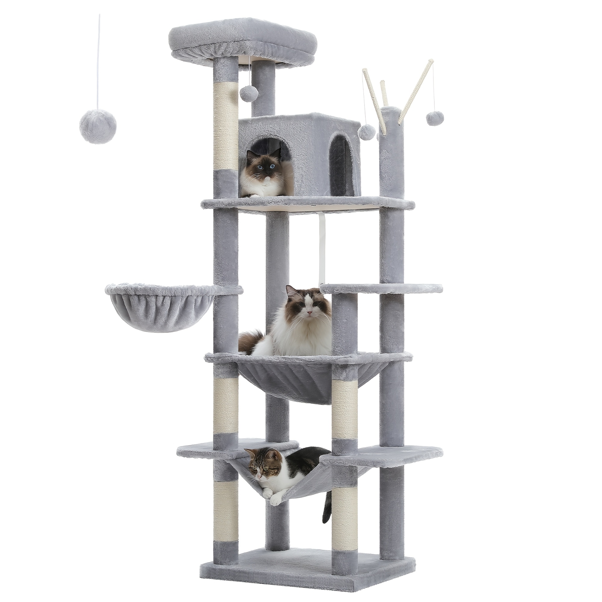 E-shop Road Multi-Level Cat Tree 175cm Mit Super Großem Hängematten (50*40cm), Hoher Katzen Turm Für Große Katzen Mit Kratzstangen, Katzen Condo Und