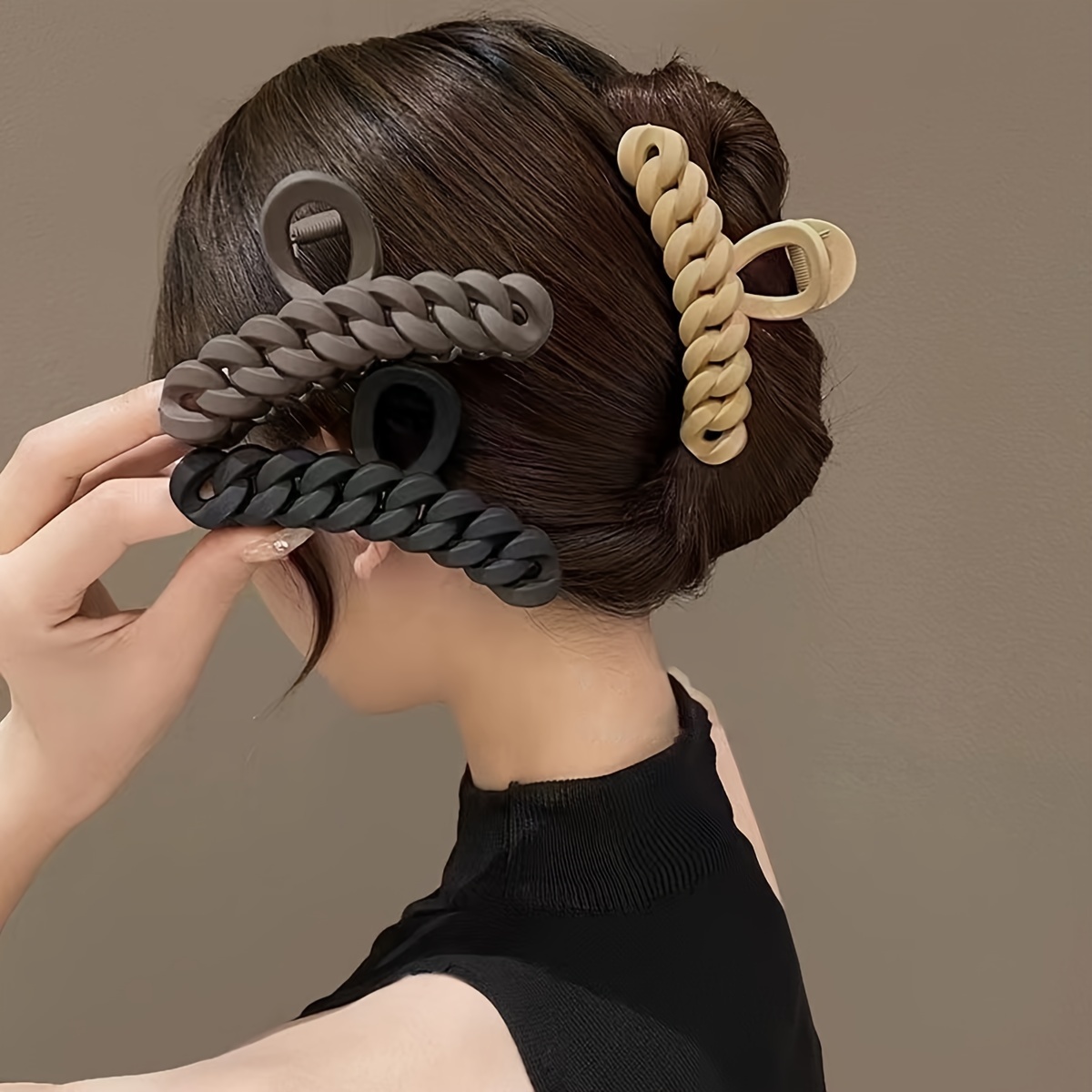 

Elegant Large Hair Claw Clip For Women - Vintage-inspired, Non-slip Grip, Solid Color, , For Hair - Stylish Updo Accessory