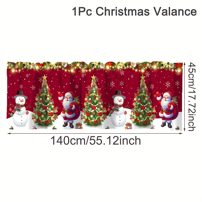 Image of 1pc Of Christmas Valance Curtain, Measuring 55x18 Inches, Featuring Santa And A Snowman, Designed As Short Curtains With A Rod Pocket. Perfect For A Festive Touch To Your Kitchen, Bedroom, Bathroom
