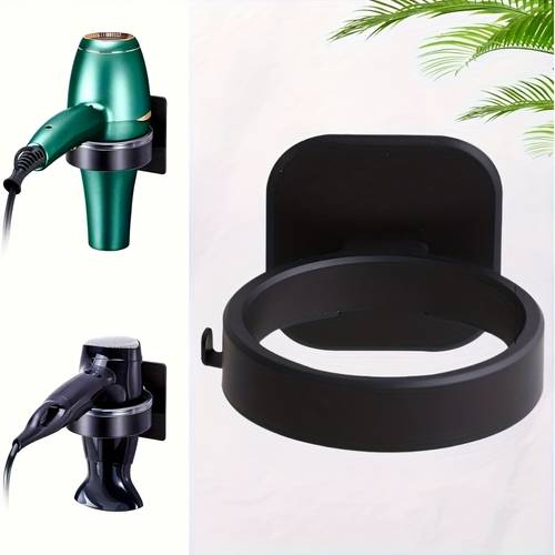 wall mounted hair dryer holder without drilling a bathroom organizer featuring multiple hooks space saving storage for hair dryers and styling tools secure wall installation sturdy in black