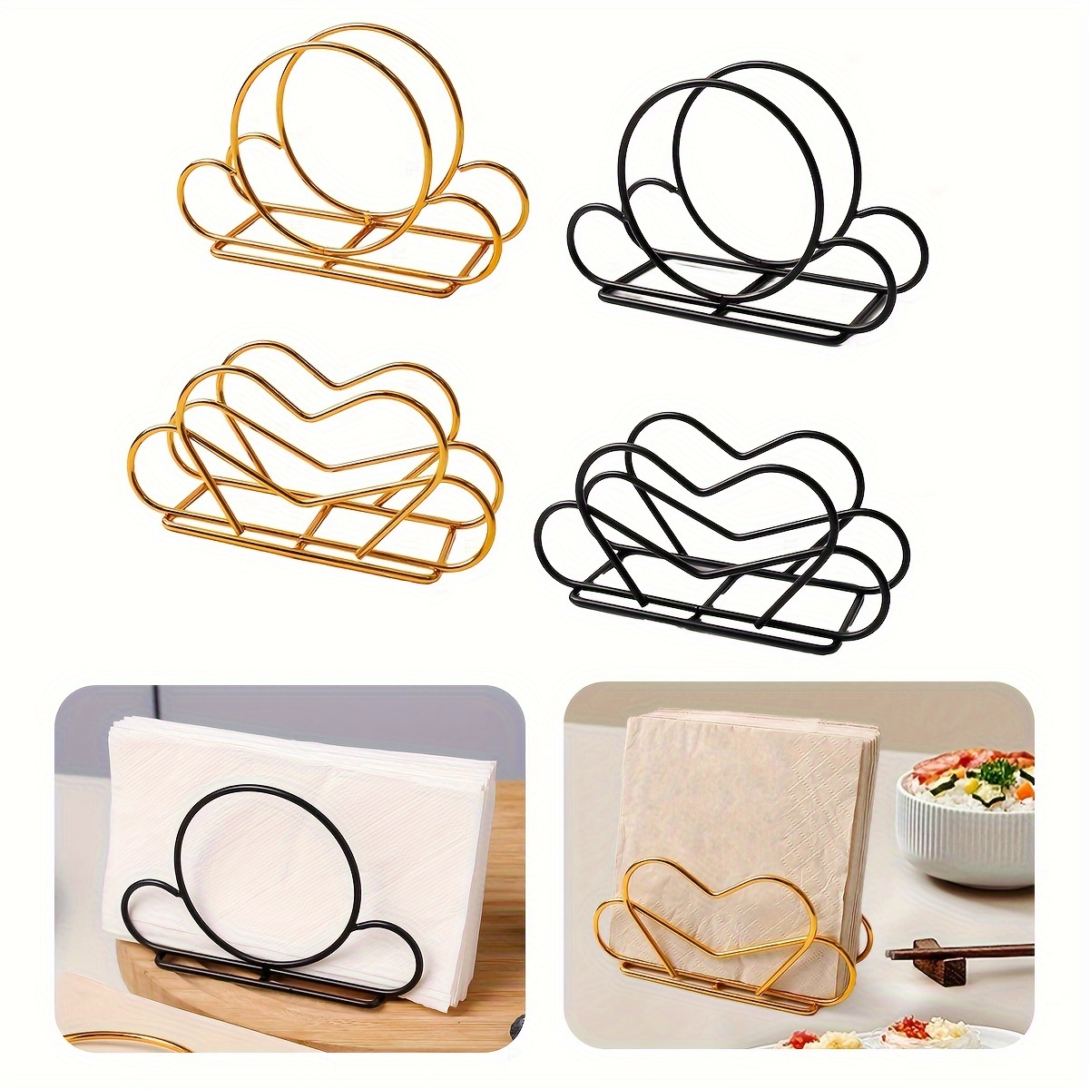 

1pc Elegant Metal Tissue Holder - Heart & Round Design, Home, Restaurants, And Cafes - Desktop Organizer For Kitchen & Dining Decor