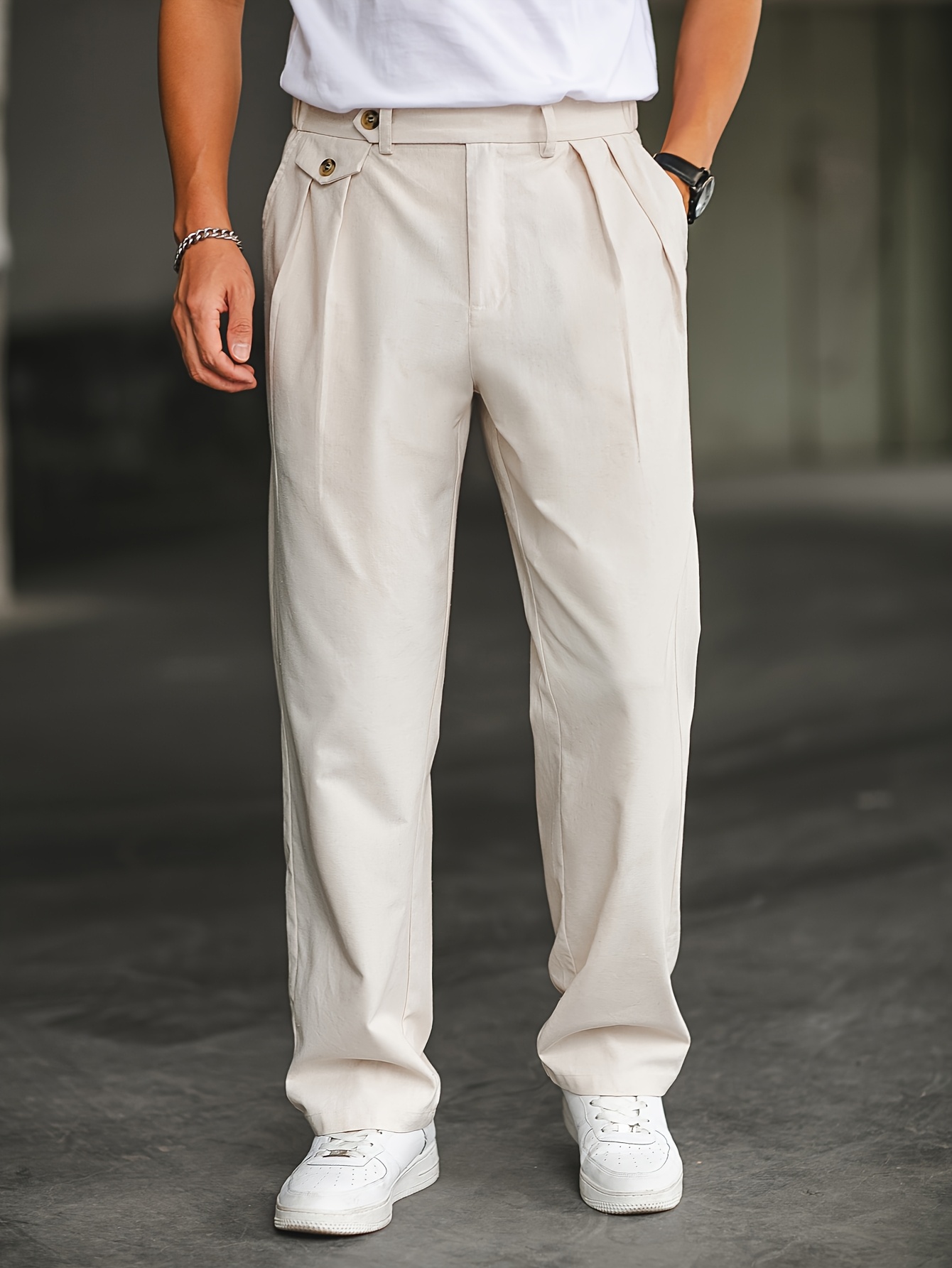 mens double pleated elastic waist dress pants mens long - Temu Germany
