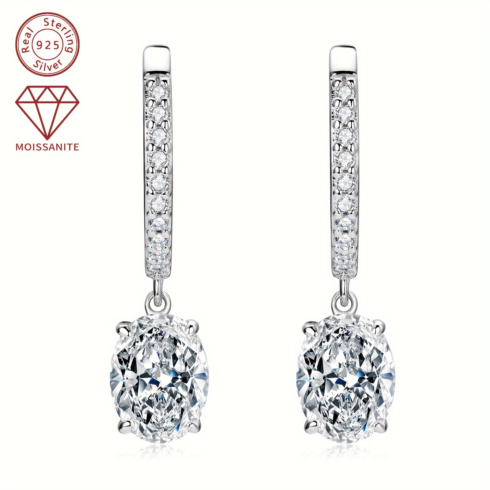 weight 2 7g main stone moissanite 6x8mm 2pcs 1 5ct 2pcs 1 pair of synthetic moissanite earrings 925 silvery womens fashion drop earrings 1 5ct oval moissanite earrings exquisite silvery jewelry details 7