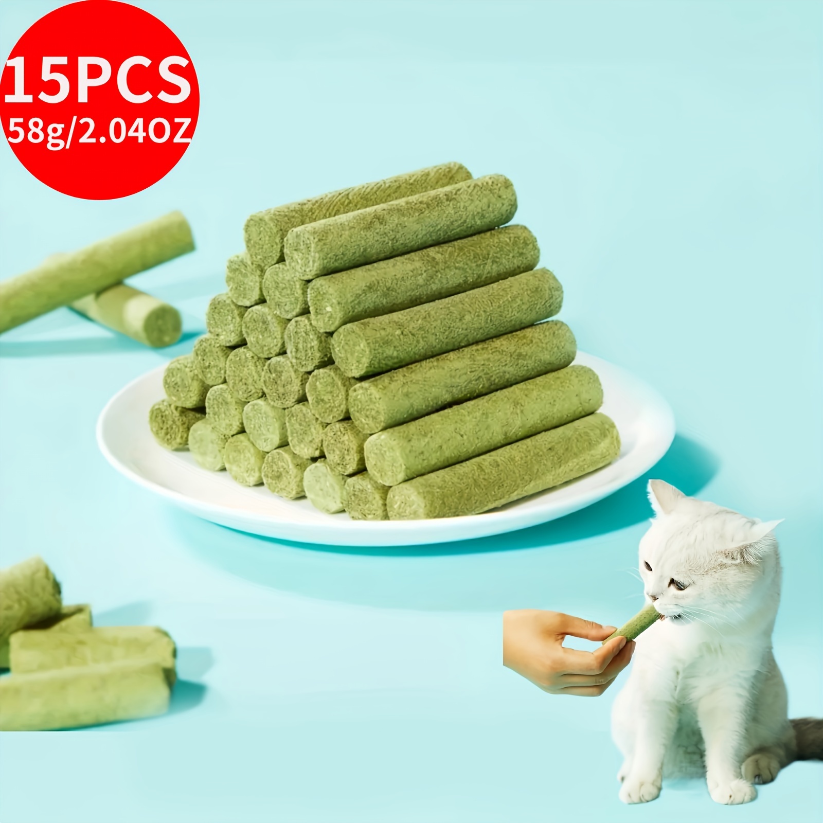 TEMU 15pcs Freeze-dried Cat Grass For Cats - Dental Treats, Digestive Health Supplement, Teeth Cleaning Cat Snacks, For Kittens & Cats, All- Cat Grass Pellets