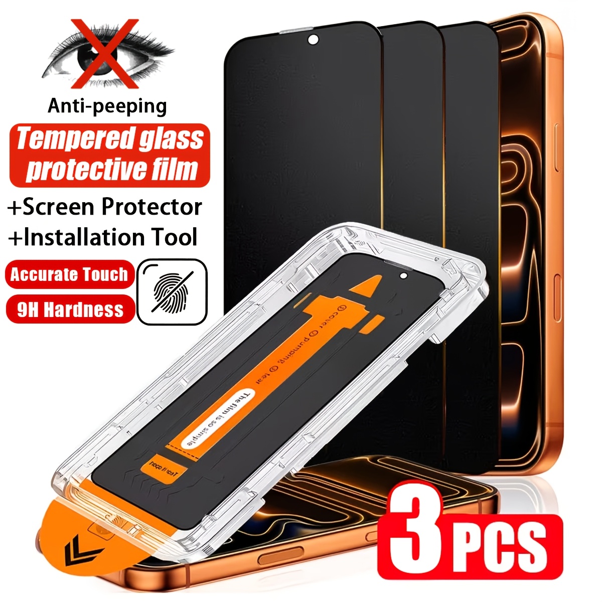 3pcs anti   privacy tempered glass screen protector for iphone 17 pro   pro max 17 15 pro 17 air 16 15 14 13 12 11 16  x xr xs max full coverage hardness 9h ultra clear anti scratch   mobile accessories